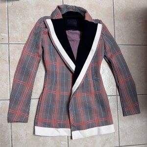 Marie Saint Pierre Women's Plaid Jacket with Black and White Accents